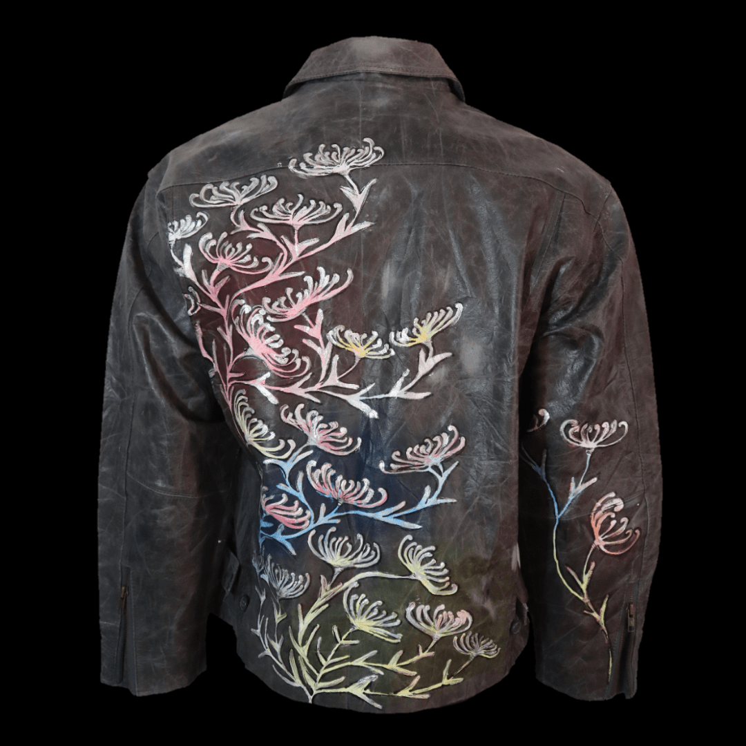 Leather jacket Collaborative Painting by the Intle Art Raven Artwear